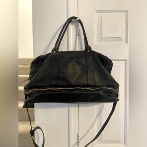 Black Faux Leather Duffel Bag